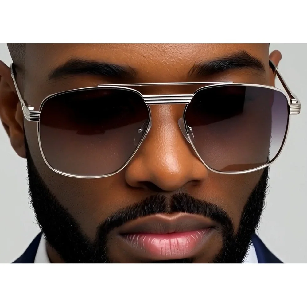 Men Sunglasses Fashion Silver Frame‎ Black Lens Sun UV Protection Driving Lentes